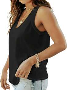 GEREARC Womens Tank Tops V Neck Summer Casual Loose Fit Flowy Basic Sleeveless Shirts - 黑色 - 查看 2