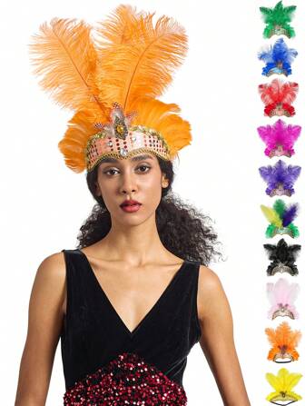 1 件女士头饰，表演女孩羽毛头饰，狂欢节配饰，20 世纪 20 年代轻薄发带，万圣节