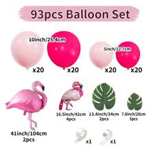 1 set (93 buc/2 buc) baloane tropicale cu ghirlandă, inclusiv baloane din folie cu flamingo, baloane din latex roz și frunze de palmier, potrivite pentru petrecere de ziua de naștere hawaiană, decor de nuntă, aniversare, recuzită foto - Roz fierbinte - Vizualizare 3