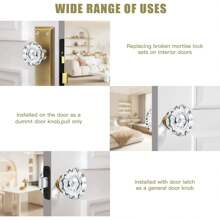 2 Pack Mortise Lock Glass Door Knobs Replacement Set With Spindle, Antique Brass Crystal Door Knobs For Replacing Broken Old Vintage Lock Sets On Interior Door, Antique Brass Finish