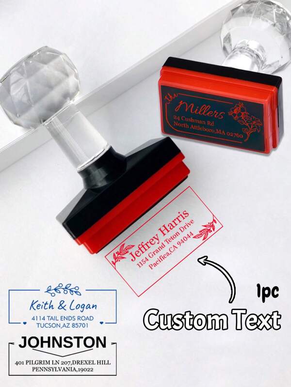 1/2 Pcs Custom Text Square Address Stamp With Crystal Handle, Personalized Pattern Address Stamps, Personalized Wedding Seal, Anniversary Stamps Personalized, Rubber Stamps Custom,Back To School Supplies,Personal Items