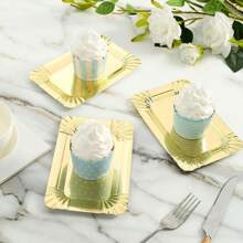 10/20pcs Golden Paper Plates, Light-Weight Rectangle Dinner Plates, Disposable Platters Serving Dish, Large Serving Tableware Food Trays For Cookie Cake Dessert Snack Appetizers Holiday Picnic Party Supplies Birthday ﻿