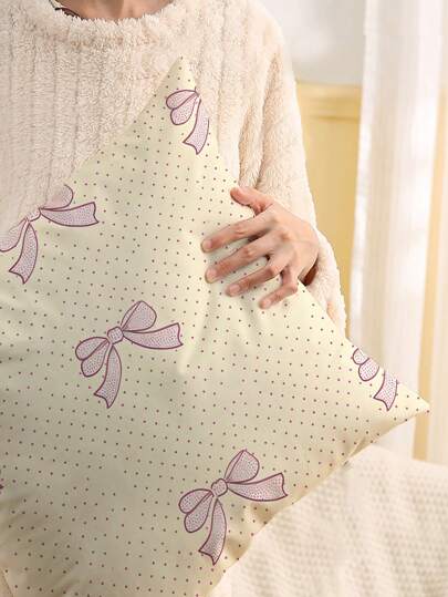 1 Federa per cuscino con stampa a pois e fiocco singola faccia, decorazione per la casa, senza imbottitura, regalo per amici per il Ramadan, San Valentino e come copertura decorativa per cuscini