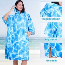 1 Piece Adult Surf Poncho Changing Robe With Hood And Sleeve Quick Dry Microfiber Wetsuit Changing Towel With Pocket For Surfing Swim Beach Pool Summer Wedding Home Bathroom Decor Back To School