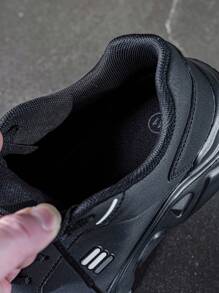 DINGZU Heren sportschoenen, slipvaste ademende kleurblok zwarte patchwork effen formele outdoor veterschoenen lage casual sportschoenen, formele leren schoenen, modieuze minimalistische stijl, veelzijdige lage schoenen met dikke zool, sportschoenen voor heren