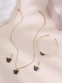4pcs/Set Girls' Acrylic Butterfly Necklace, Bracelet, And Earring Set - Multicolor - View 9