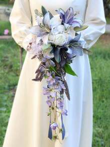 Lily Wedding Bouquet For Bride,Waterfall Romantic Wedding Artificial Flowers Bouquets Cascading Bridal Bouquets For Wedding Ceremony And Anniversary Home Decor