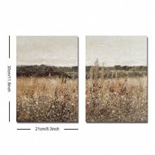 Set van 2 oningelijste Boho Wildflower Field Rustic Art Retro Poster Vintage Botanische Bloemen Abstract Landschap Schilderij Canvas Print Landelijk Boerderij Decor Muurfoto Voor Slaapzaal, Appartement, Kantoor, Woonkamer, Slaapkamer, Moderne Huisdecoratie
