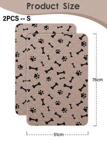 2pcs Strong Absorbent & Non-slip & Leakproof Pet Mat With Dog Paw & Bone Print, Beige