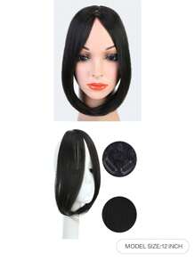 12 英寸中分刘海假发，合成中分直发，层次分明，自然美观，适合日常派对使用