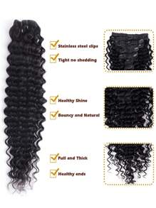 Deep Wave Clip Ins Human Hair Extensions For Women 8Pcs Deep Wave Clip In Hair Extensions Real Human Hair Thick To Ends With Double Weft 120g - SNatural - View 6