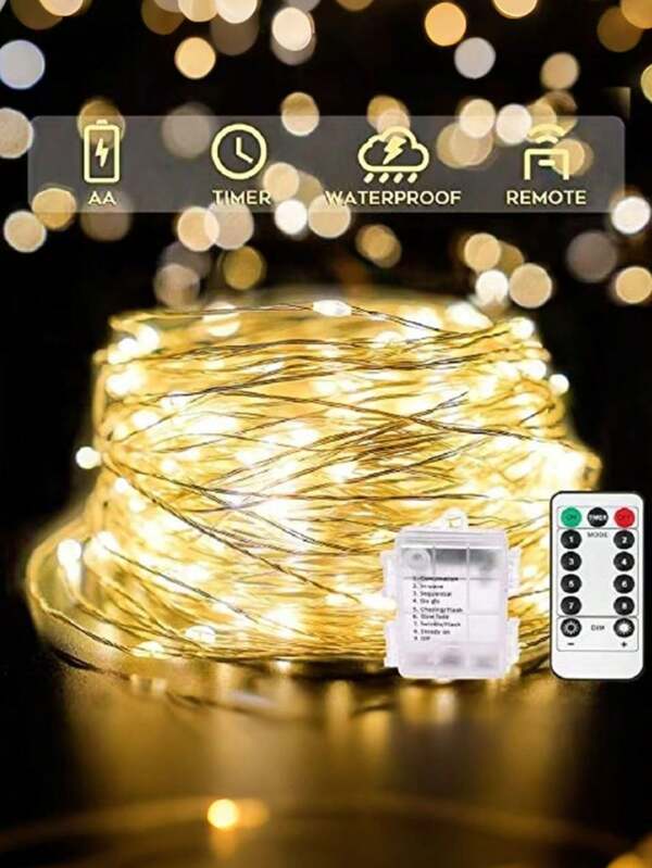 10m/20m 100/200 LED String Lights, Warm White With 8-Function Remote Control, Waterproof Blinking LED Lights For Bedroom, Dorm, Backyard, Wedding, Tree, Wall, Decor