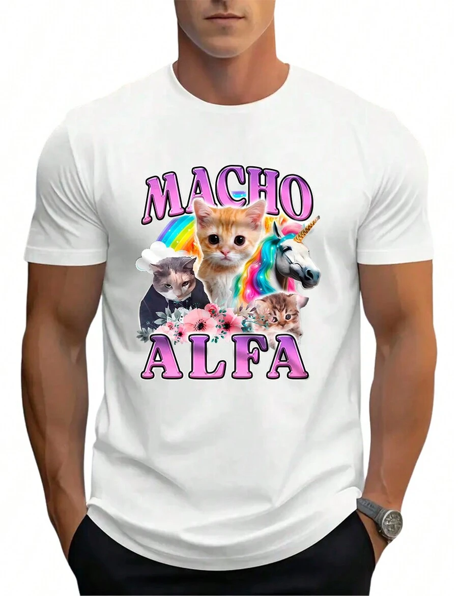 Men's Basic T-Shirt Alpha Male Funny Meme 100% Cotton - 白色 - 查看 1