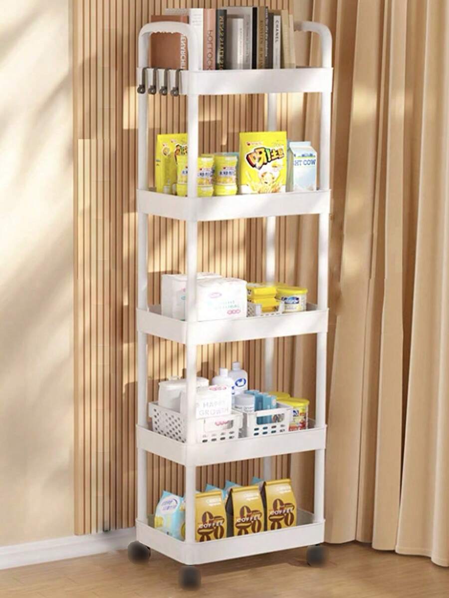 1pc Rolling Cart Storage Rack, Floor Standing Kitchen Pot Spoon Utensil ...