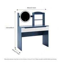 31.5" Makeup Vanity Table Set With HD Mirror, Cushion Stool And Large Drawers, Makeup Dressing Desk Furniture For  Apartment Bedroom/Girls Gift Blue