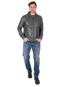 Generra | Men's Faux Leather Jacket, Casual Style, With Pockets And Front Closure - Olive Green - View 4