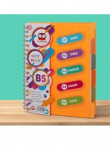 120 Page Spiral Notebook - Ultra Thick 5-Themed PP Separated Notebook With Color Cover - A5 Available In Four Colors