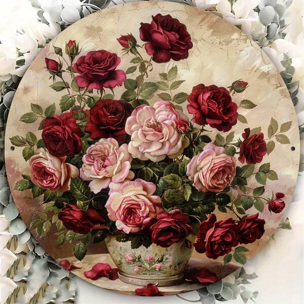 1pc Eternal Beautiful Blooming Rose Retro Metal Sign Wall Decor,Suitable For Home, Restaurant, Cafe, Garage, Imaginative Walls, 8 X 8 Inch, Random Hole Position