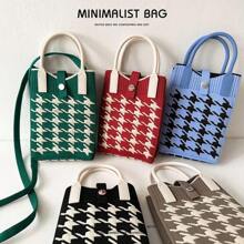 New Fashion Shoulder Bag Mini Knitted Mobile Phone Bag Korean Version Versatile Small Portable Change Bag Messenger Bag