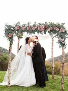 Pink Artificial Eucalyptus Garland With Flowers 6FT, Table Runner Decor Arch Backdrop Head Table Decorations For Wedding Sweetheart Table Centerpieces Rehearsal Dinner Bridal Shower Decoration Party Favors Room Decor Bride