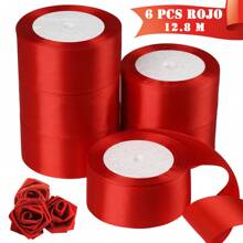 6 Rollos/12 Rollos Cinta de Raso Decorativa, Cinta de Raso Decorativa para Envolver Regalos, Adecuada para Lazos de Bricolaje, Envoltura de Regalos, Pasteles, Fiestas, Decoración de Bodas, Cinta de 4 cm 137 metros - Rojo - Ver 1