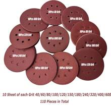 10pcs/160pcs 5-Inch Sanding Disc Hook And Loop Backing Sanding Pad Sandpaper Plate 8-Hole Red Sanding Disc With Coarse To Medium Grits, Suitable For 40/80/100/120/150/180/240/320/400/600 Grit Power Sanding Discs, 5 Inch 8 Hole Round Sanding Disc Tools