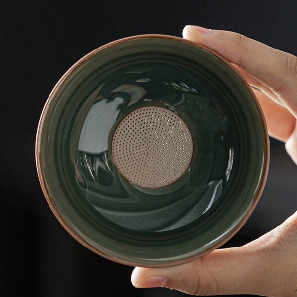 Full Ceramic Perforated Tea Infuser, Ru Kiln Crackle Texture, Tea Strainer