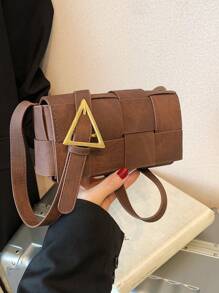 1 szt. Vintage Minimalistyczna, swobodna, sztuczna skóra, tkana torba na ramię/pod pachę dla kobiet, odpowiednia na wyjścia, randki i dojazdy do pracy. Tkana torebka dla kobiet, modna wieczorowa torba na ramię, skóra PU, ręcznie robiona kopertówka, swobodna torba crossbody