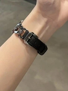 Pulseira para 1 peça, unissex, design criativo, fashion, casual, personalizada, luxuosa, de metal, compatível com Ultra 2 1 SE 9 8 7 6 5 4 3 2 1 Series 38 mm 40 mm 41 mm 42 mm 44 mm 45 mm 49 mm, com pulseira de couro marrom macio, pulseira ajustável, acessório para smartwatch, pulseira para