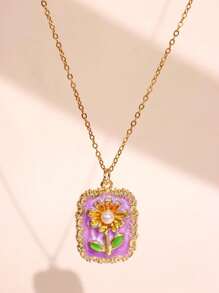 1 pieza Collar colgante de metal esmaltado con pintura de flores coloridas, joyas elegantes y románticas de moda para fiestas para mujeres