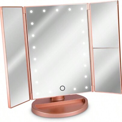 Specchio per il trucco illuminato con 22 luci LED, doppia alimentazione 1x/2x/3x/10x, touch screen dimmerabile, angolo regolabile a 180 gradi, specchio da viaggio per cosmetici - ROSA, regalo per donne, decorazione per casa e bagno, organizzatore per il trucco estivo, accessori per il bagno