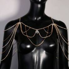 STONEFANS 1pc Luxury Rhinestone Embellished Versatile Shiny Women's Shoulder Chain, Crystal Body Jewelry For Party - Gold - View 6