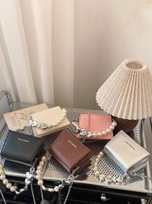 1pc 时尚高档链条迷你方包可爱甜美手提单肩斜挎包，珍珠爱心手提时尚链条肩带，适合女生日常使用，参加派对，甜美公主风可爱手提包，送朋友的必备礼物 - 愛心珍珠手提包 - 查看 1