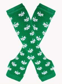 St. Patrick's Day Clover Stripe Basic Knit Fingerless Gloves - Multicolor - View 3
