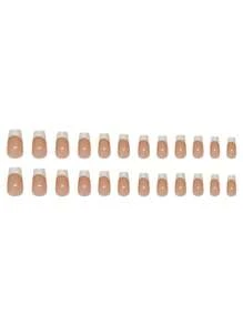 24pcs Medium Coffin Shape Press On Nails With Milky White French Tip Glossy Topcoat Design Nail Art False Nails Simple And Classic Style Fake Nails Nail Set