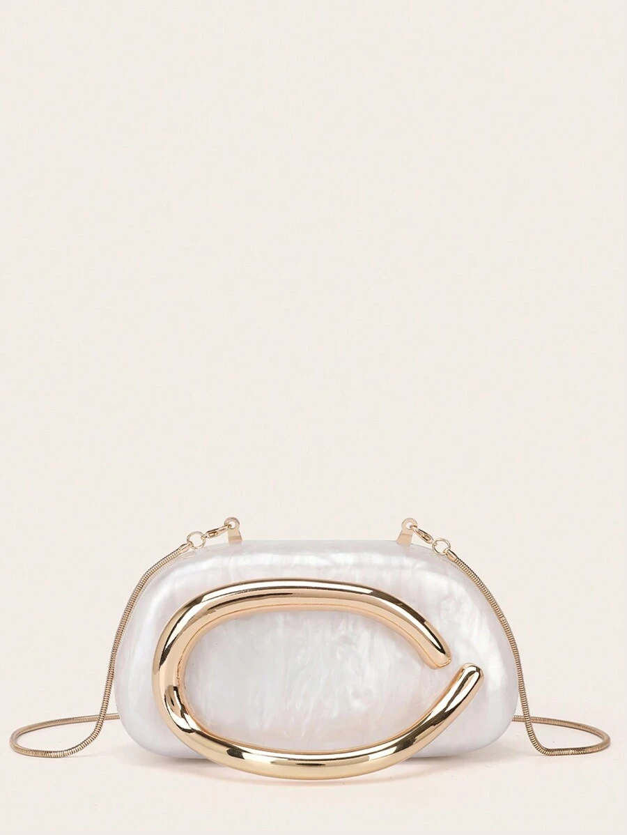 Borsetta da sera, pochette per donne e ragazze, borsa da festa con dettagli in metallo, fibbia e manico in acrilico, adatta a matrimoni e cerimonie, con catenina in metallo, versatile come borsetta e da cocktail, nuova borsa portafoglio per cerimonie e banchetti