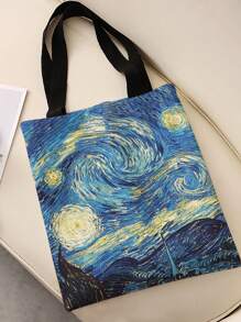 Handtas met sterren- en maanpatroon, dubbelzijdig bedrukt, schoudertas, bedrukte handtas, casual reistas, strandtas, grote capaciteit, herbruikbare schoudertas, boodschappentas voor dames, casual schoudertas, handtas met grote capaciteit, canvas strandtas, boodschappentas, bedrukte schoudertas voor dames, artistieke schooltas en boekentas voor dames of studenten, perfect voor boeken, winkelen, terug naar school en meer