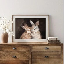 1 pieza, Pintura colgante de lienzo, Pintura decorativa enmarcada, Póster, Arte de pared, Pascua, Conejito lindo, Pintura al óleo vintage, Arte de pared de conejito lindo Pintura al óleo, Impresión vintage antigua, Póster de conejito, Decoración de hogar Mural, Fácil de colgar, Adecuado para habitación, sala de estar, pasillo, decoración de pared de dormitorio