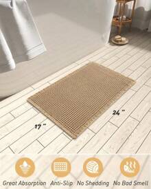 AMOAMI Upgraded Waffle Bath Mat, Super Absorbent Non Slip Bath Mats For Bathroom Floor, Machine Washable Bathroom Rugs With Tassels, Rubber Backed Bathroom Mats, Ultra Soft, 17" X 24", Brown