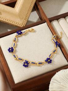 1 Stück Modische, einfache Ins Style Armband für Damen, 18K Mehrfach-Lage, kleine Blume, aus Edelstahl, geeignet für Date, Party, Büromode
