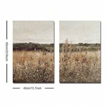 Set van 2 oningelijste Boho Wildflower Field Rustic Art Retro Poster Vintage Botanische Bloemen Abstract Landschap Schilderij Canvas Print Landelijk Boerderij Decor Muurfoto Voor Slaapzaal, Appartement, Kantoor, Woonkamer, Slaapkamer, Moderne Huisdecoratie