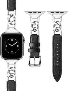 Pulseira para 1 peça, unissex, design criativo, fashion, casual, personalizada, luxuosa, de metal, compatível com Ultra 2 1 SE 9 8 7 6 5 4 3 2 1 Series 38 mm 40 mm 41 mm 42 mm 44 mm 45 mm 49 mm, com pulseira de couro marrom macio, pulseira ajustável, acessório para smartwatch, pulseira para