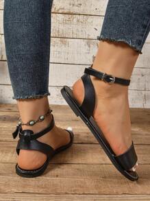 Women Wide Width Flat Sandals, Fashion Classic Leather Casual Outdoor Simple Lightweight Beach Sandals