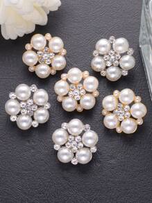6 件/包高端金属五瓣珍珠水钻纽扣，适用于女式上衣、毛衣、连衣裙、夹克、DIY 装饰、珠宝配饰