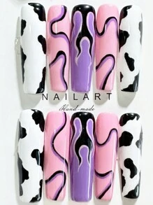 1 Pair (10Pcs) 45Mm / 1.77 Inch Square Colorful Stripe Y2K Handmade Press On Nails, Handmade Wearable Acrylic Finger Nails, Reusable Artificial Painting Fake Nails Women And Girls Nail Supplies Nails