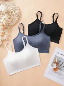 3PCS Women's Solid Color One-Piece Adjustable Shoulder Strap Is Comfortable, And There Is No Steel Ring With Its Own Chest Pad, Tube Top Underwear, Sports Sleep Bra Vest Underwear.