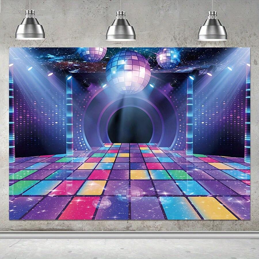 复古迪斯科派对背景布，霓虹夜舞主题，70 年代 80 年代 90 年代迪斯科时代摄影背景，让我们疯狂闪耀，生日、婚礼、现场活动与闪亮的照相亭 - 彩色 - 查看 1
