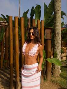 STRIPED ELASTANE KNITTING SET TOP+SKIRT SUMMER 2025 - Baby Pink - View 5