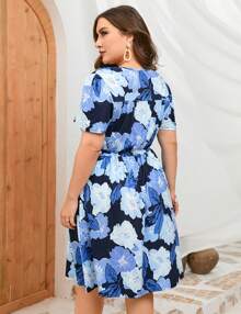 GoyRrbay Women's Plus Size Long Sleeve Dresses Wrap Drawstring V Neck High Waist Dress FlowyA Line Midi Dress