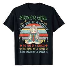 Soul Of A Witch Mouth Of A Sailor T-Shirt, Women's Printed T-Shirt 220g, 100% Cotton, Retro Fashion Street Women's Short Sleeves, Round Neck Casual Women's Outdoor Short Sleeves, Daily Four Seasons Wear, Holiday Gifts